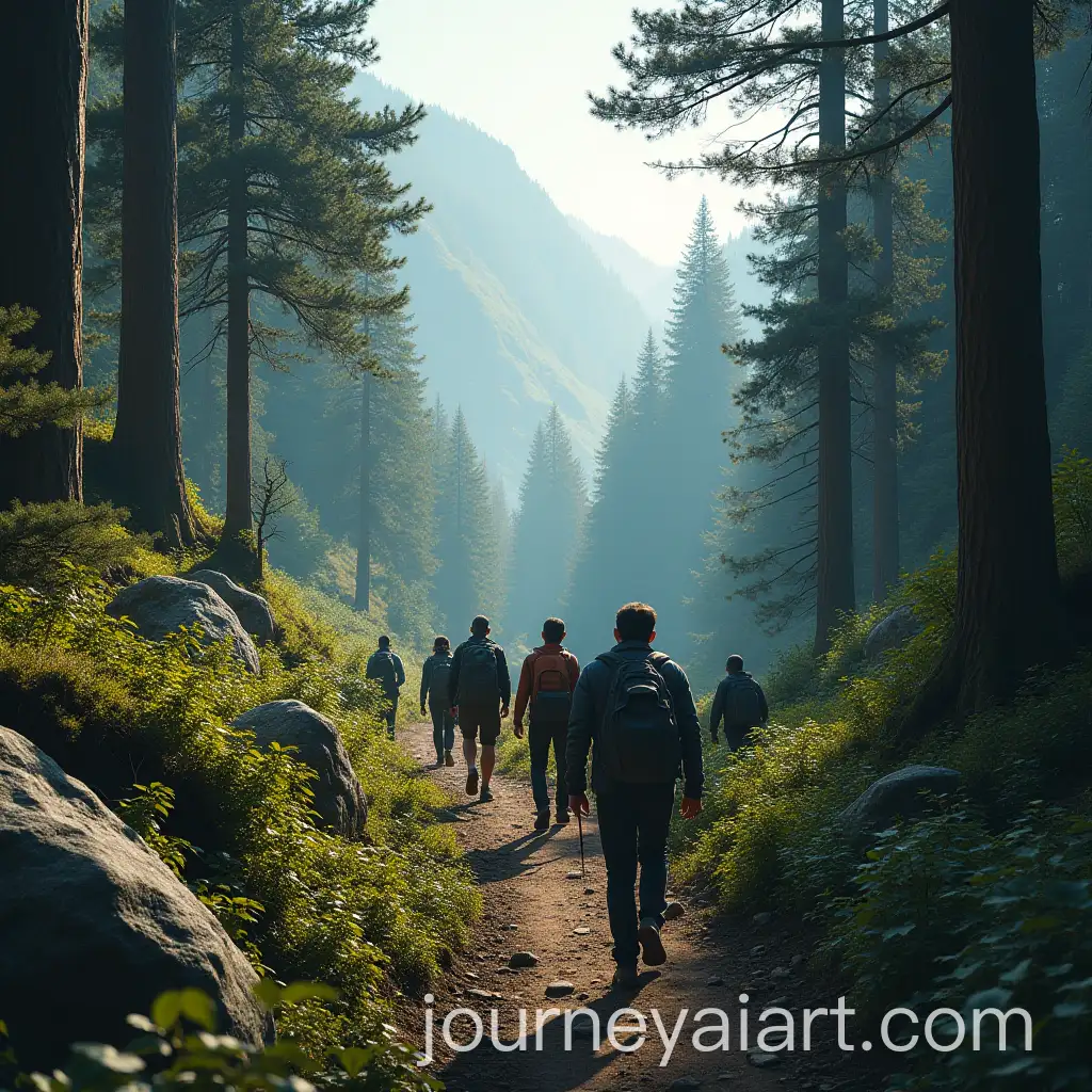 Group-of-Trekkers-Journeying-Through-Rugged-Wilderness