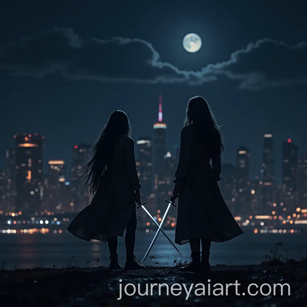 Girls-with-Swords-in-a-Night-City-Setting-Realistic-Photography-Style