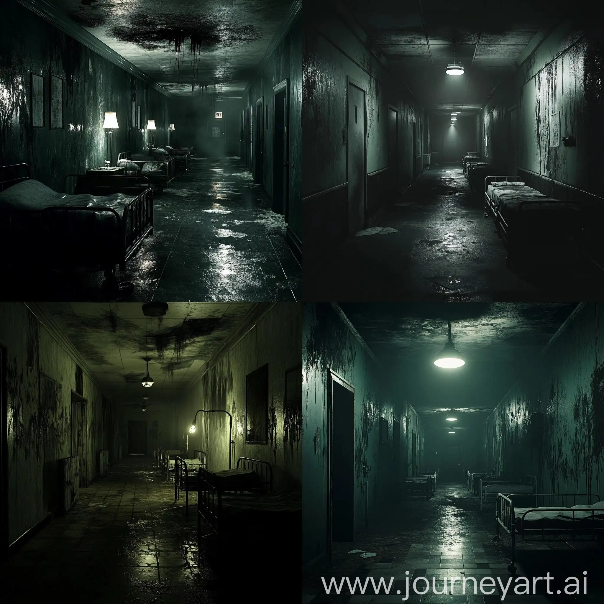 Eerie-Psychiatry-Corridor-with-Flickering-Lamps-and-Medical-Beds