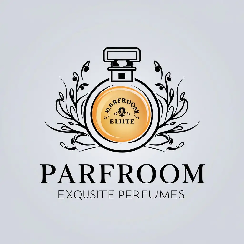 a vector logo design,with the text "ParfRoom", main symbol:A bottle of exquisite expensive perfumes,complex,be used in Elite perfumery industry,clear background