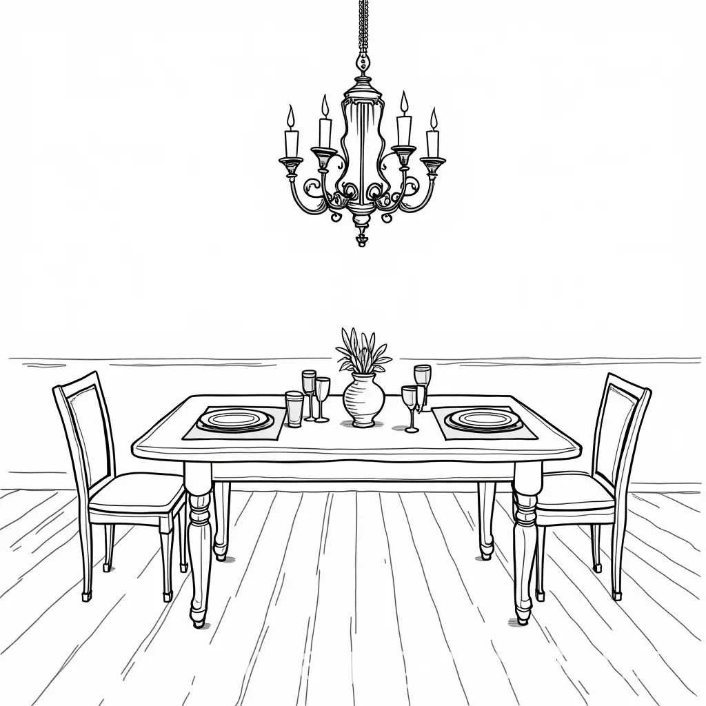 Line-Art-Illustration-of-a-Dining-RoomAI-Art-Prompt-Expansion-Table-for-Coloring-Book