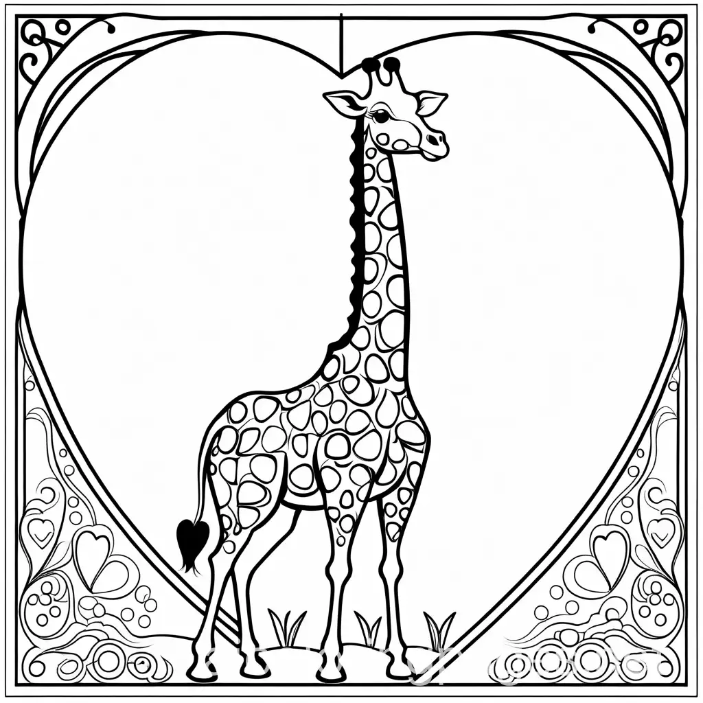 Giraffe heart, Coloring Page, black and white, line art, white background, Simplicity, Ample White Space. The background of the coloring page is plain white to make it easy for young children to color within the lines. The outlines of all the subjects are easy to distinguish, making it simple for kids to color without too much difficulty