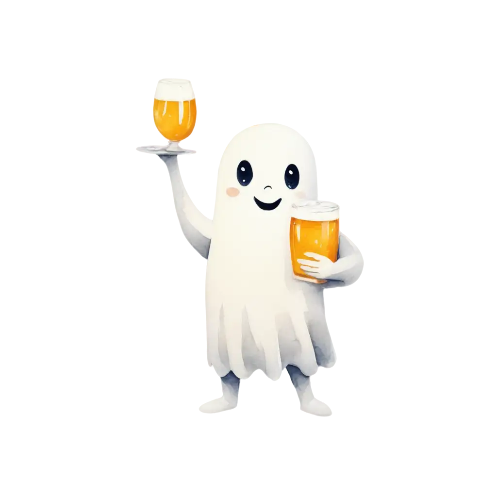 Whimsical-Watercolor-Illustration-of-a-Cute-Ghost-Holding-a-Frothy-Beer-Glass-PNG-Format