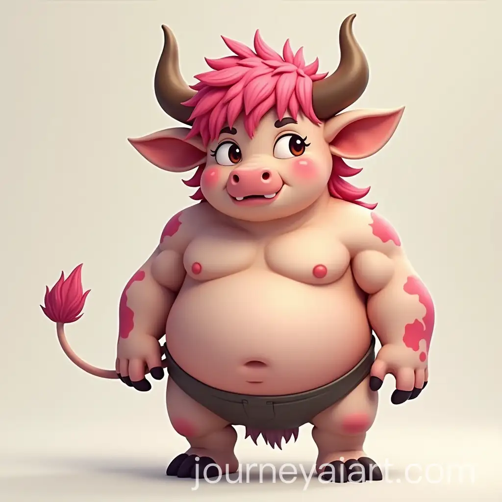 Chubby-Muscular-DemiHuman-with-Cow-Features-and-Scruffy-Pink-Hair