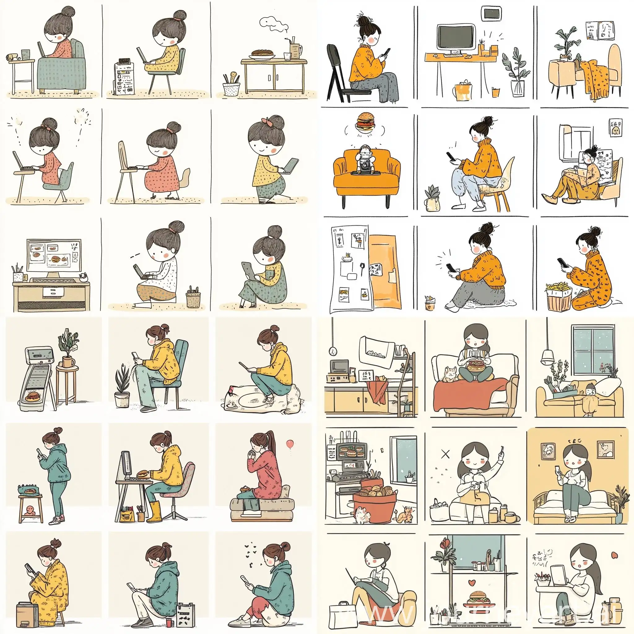 Cute-Personification-with-Nine-Grid-Pattern-in-Various-Daily-Activities