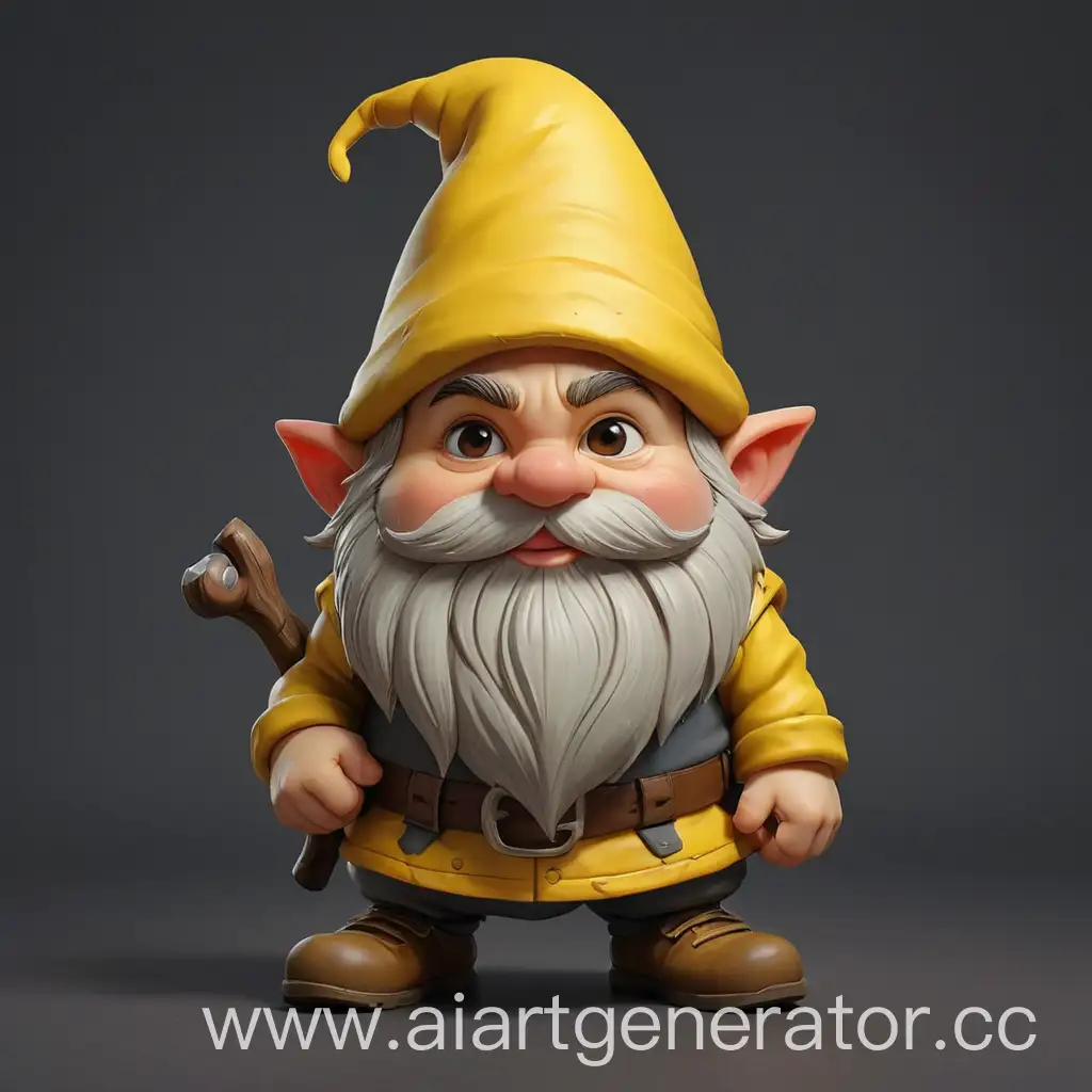 Cartoon-Gnome-in-Yellow-Clothes-on-Dark-Gray-Background