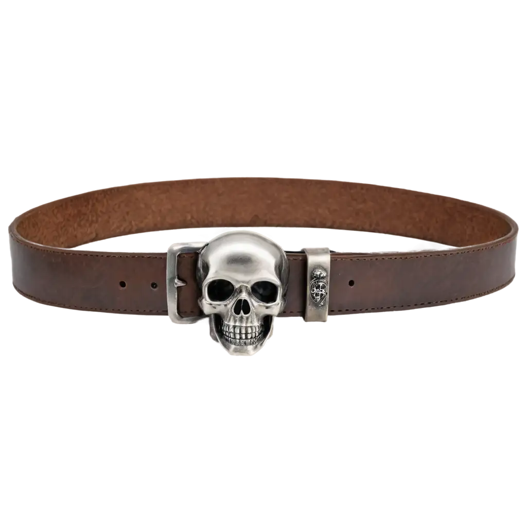 Stylish-Brown-Leather-Belt-with-Silver-Iron-Skull-Tie-PNG-Image-for-Enhanced-Clarity-and-Detail