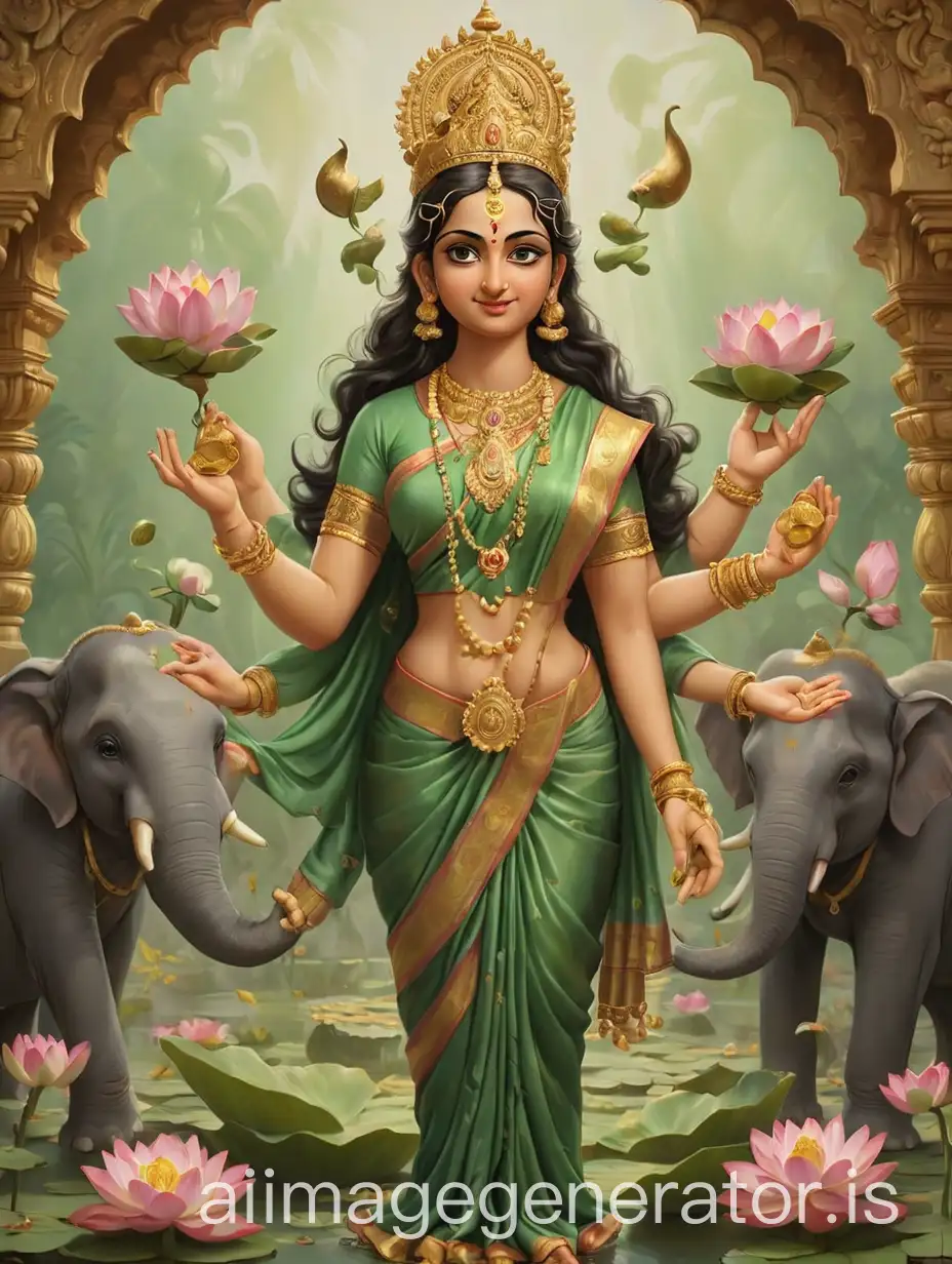 Goddess-Lakshmi-Blessing-with-Gold-Coins-and-Elephants-on-Lotus