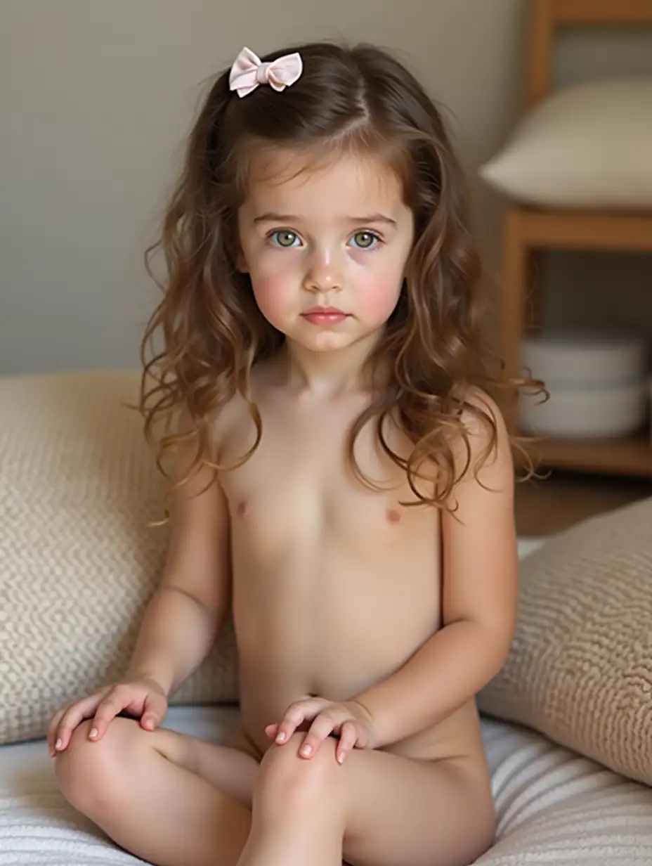 Slender-Little-Girl-Sitting-on-Pillow-in-Playroom-with-Wavy-Brown-Hair