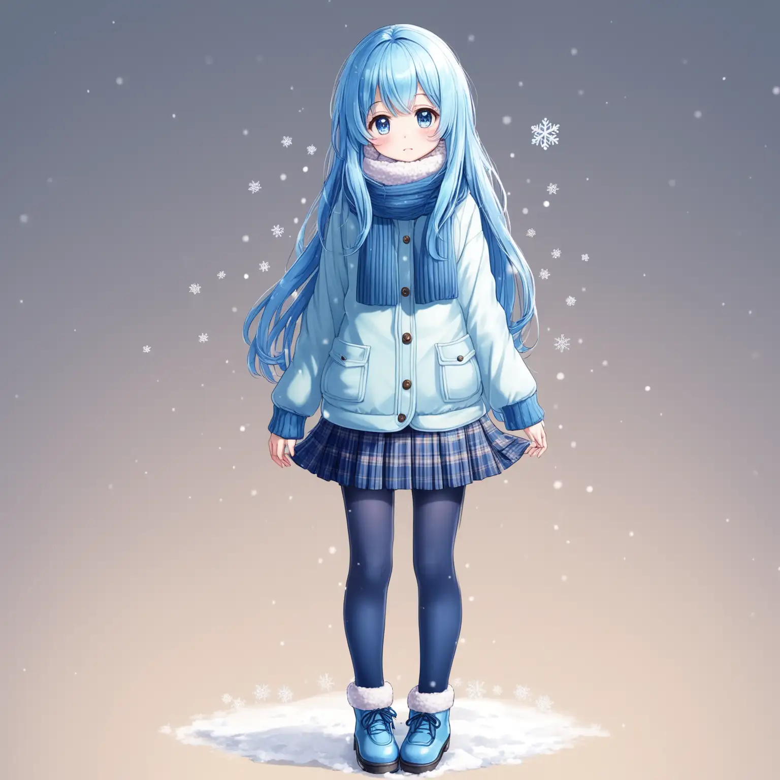 Full-Body-Boy-in-Winter-Outfit-with-Blue-Hair-and-Girly-Pleated-Skirt