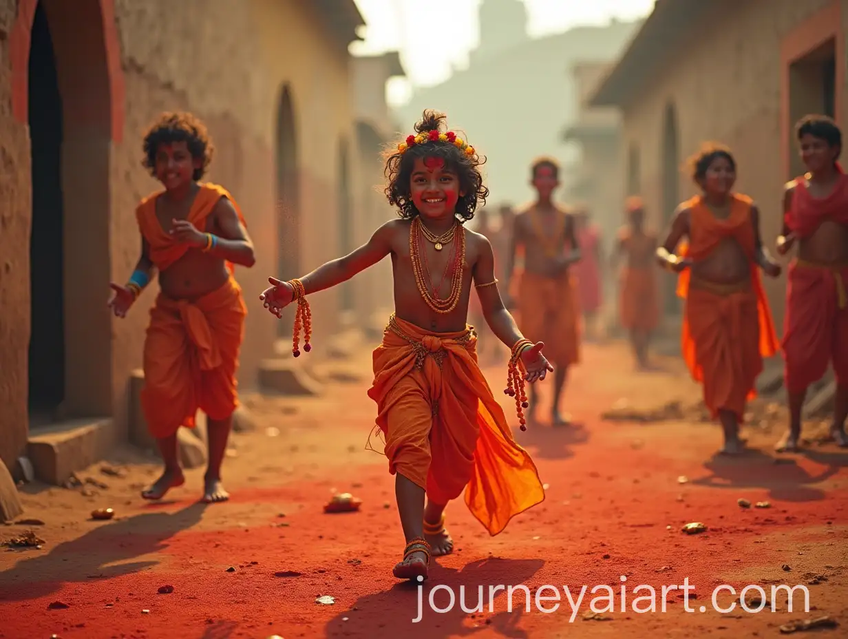 Shree-Krishna-Celebrating-Holi-in-a-Village-with-Friends-and-Devotees