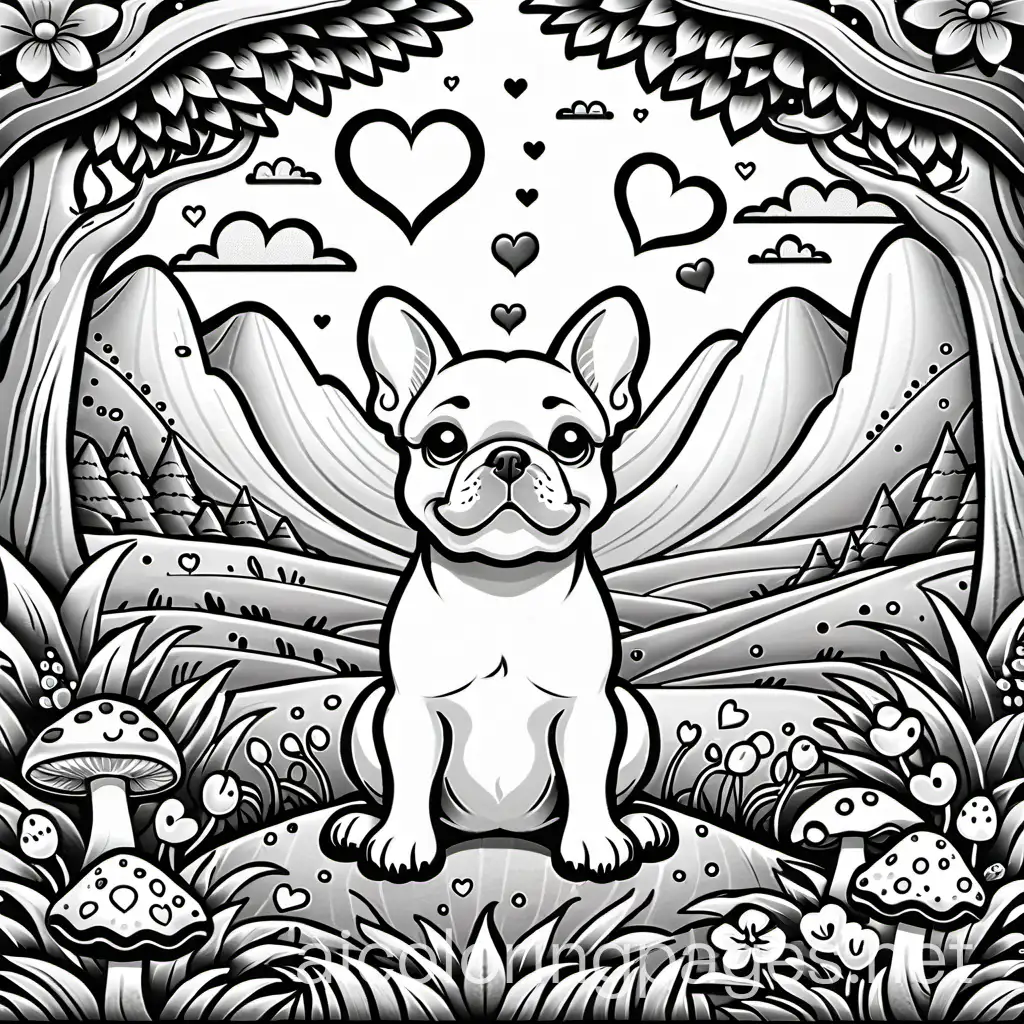 Delightful-Black-and-White-Coloring-Book-for-Kids-Featuring-French-Bulldogs-and-Whimsical-Hearts