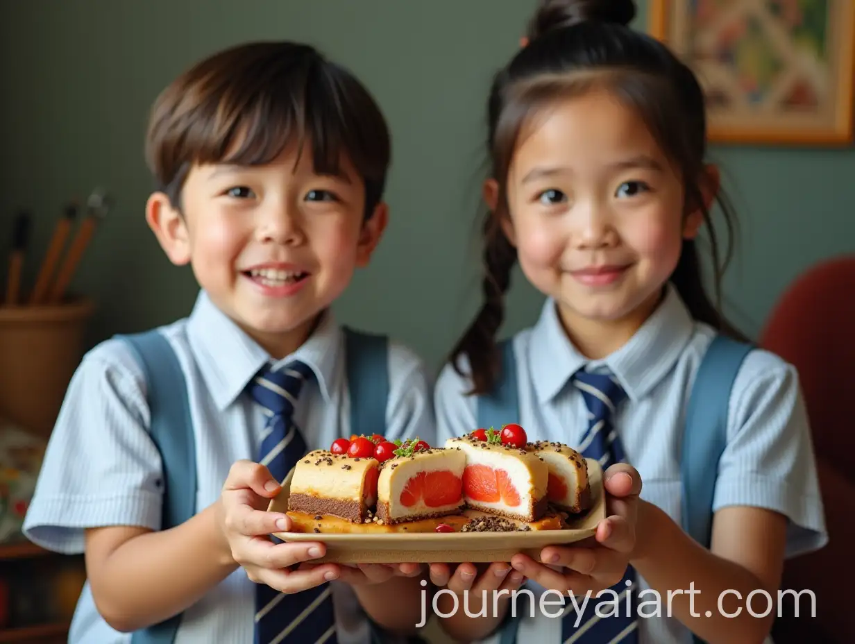 Kazakh-Children-with-September-1st-Bento-Cake-Portrait