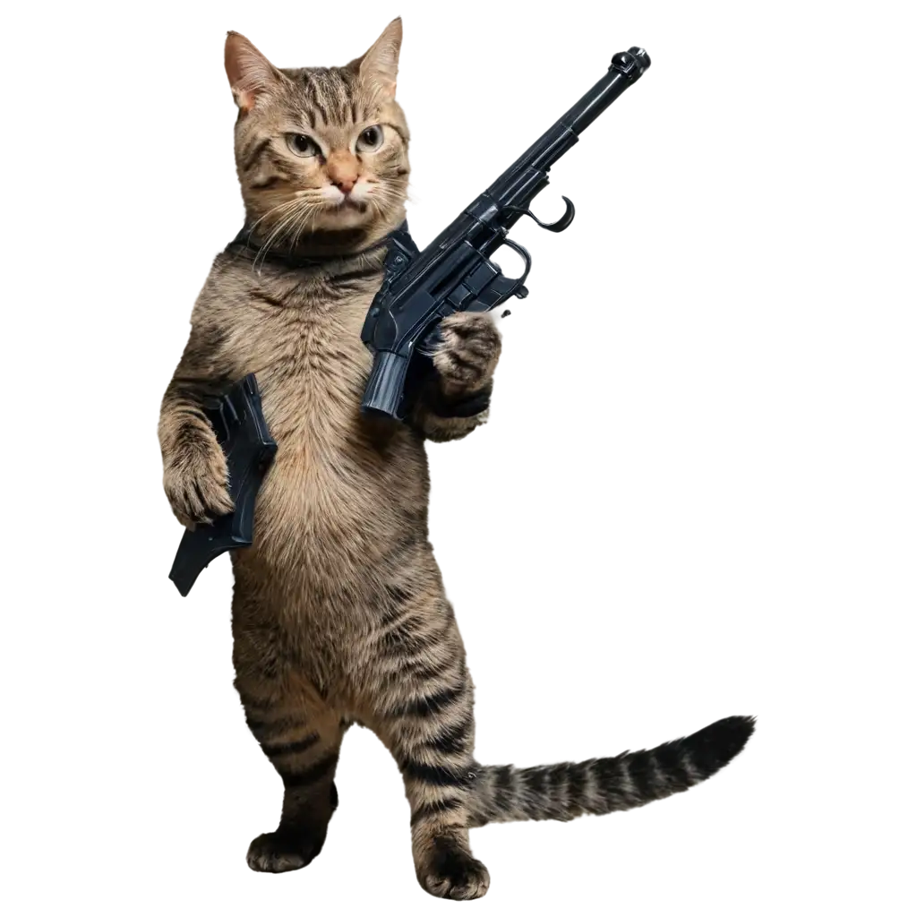 Cat-with-Gun-PNG-Image-Artistic-Representation-of-a-Feline-with-Firearm