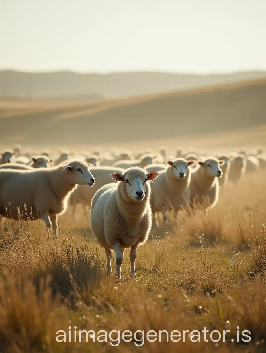 Peaceful-Flock-of-Sheep-Grazing-on-the-Prairie