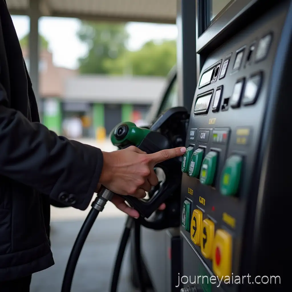 Person-Using-Keypad-at-Gas-Station-While-Fueling-Car