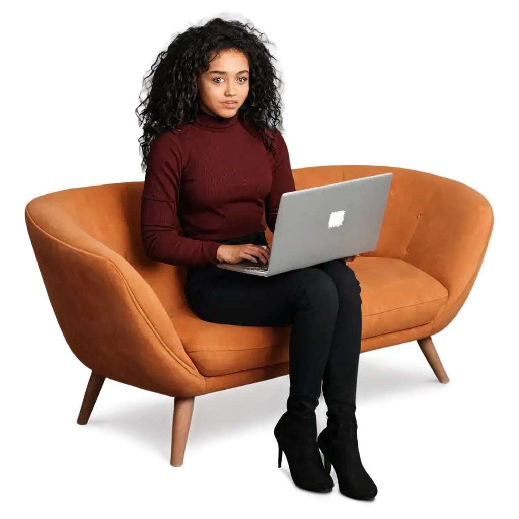 HighQuality-PNG-Image-of-a-Black-Girl-Sitting-on-a-Sofa-Using-a-Laptop-Ideal-for-Digital-Content