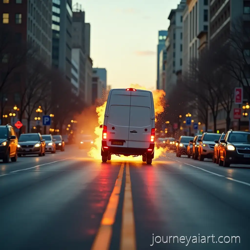 White-Van-Speeding-Away-on-City-Street-with-Fiery-Tire-Marks