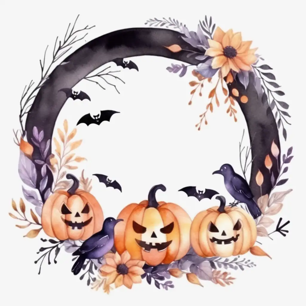 Aesthetic Watercolor Halloween Wreath Decoration