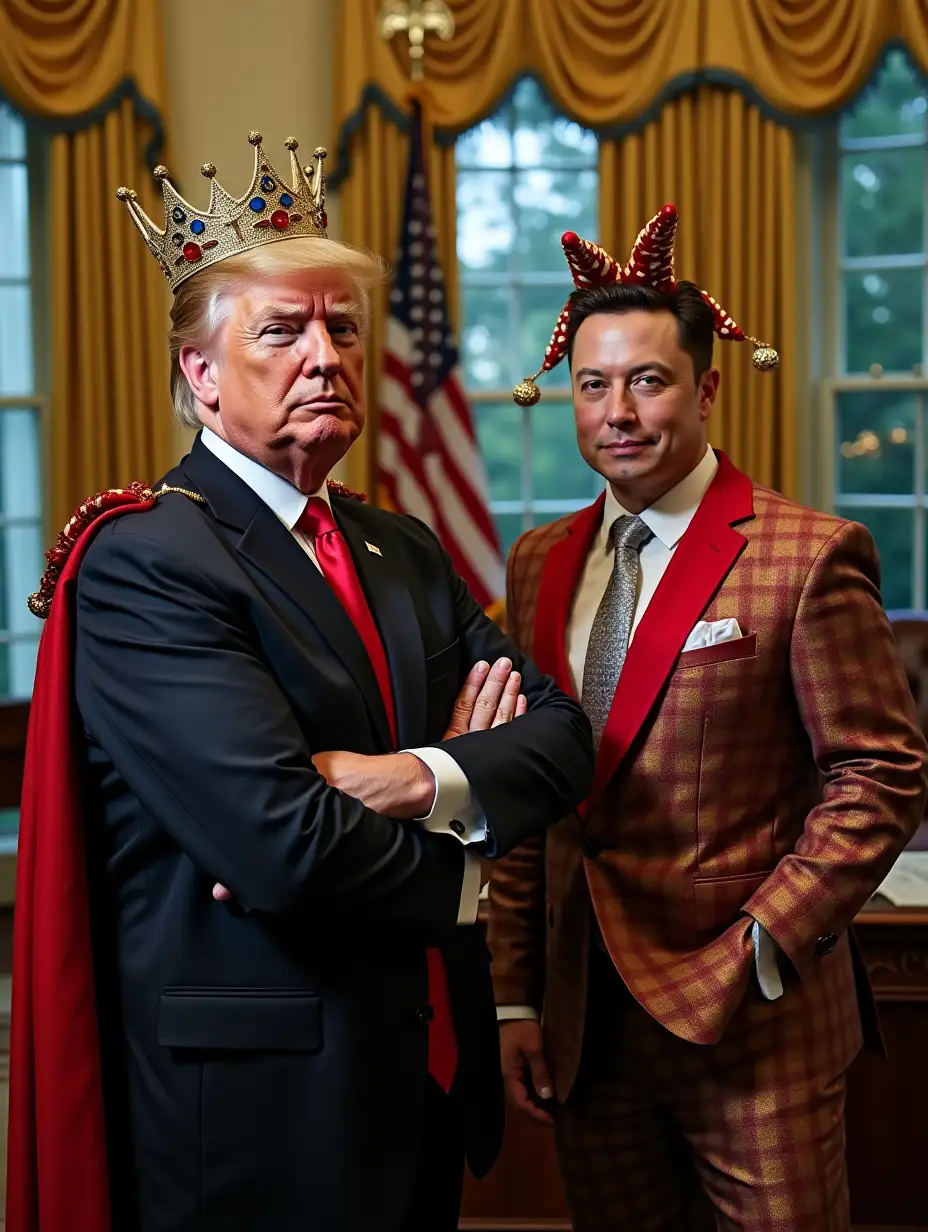 Donald-Trump-as-a-King-in-the-Oval-Office-with-Elon-Musk-as-a-Jester