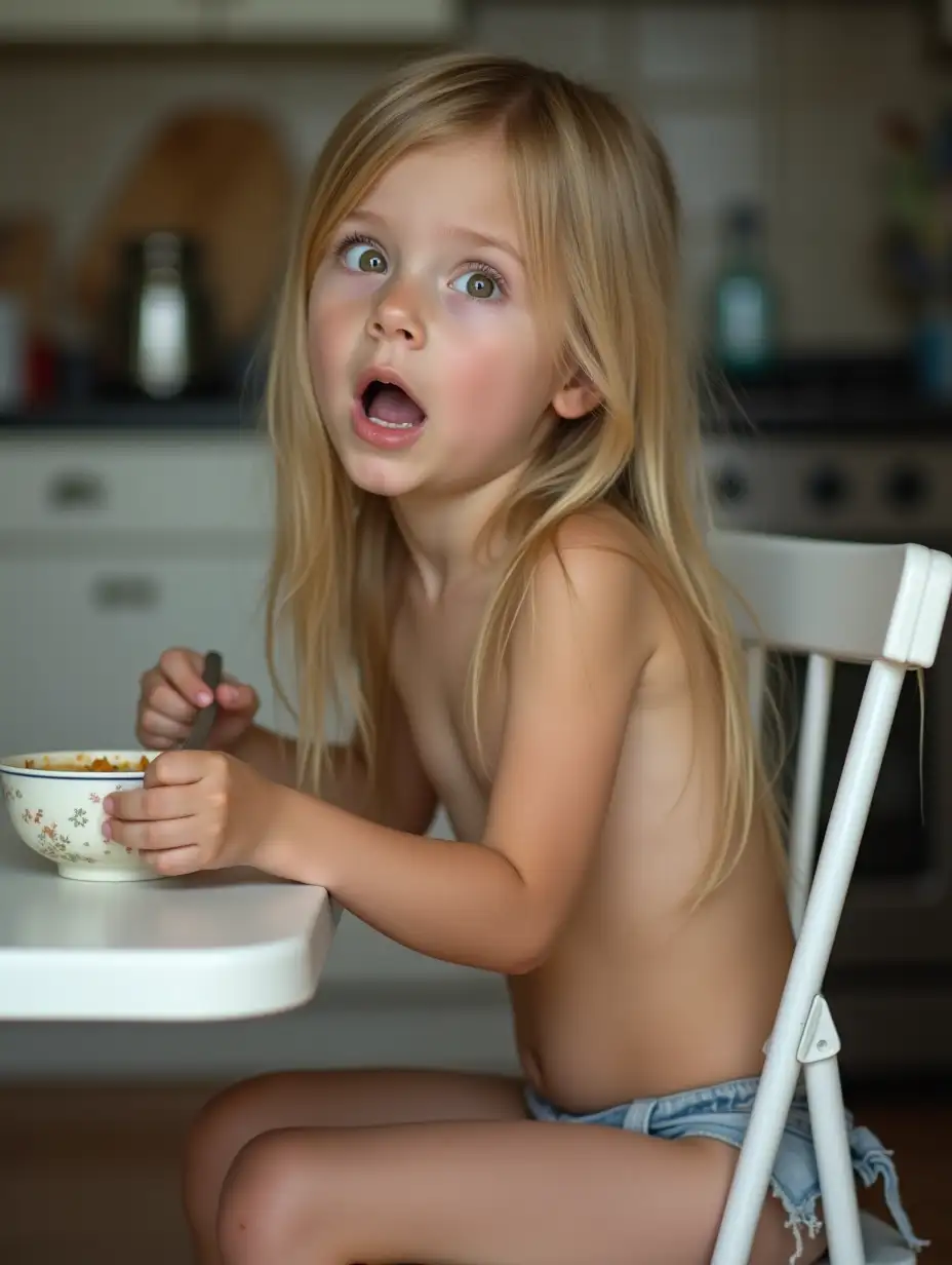 Little-Girl-Eating-Soup-in-Kitchen-with-Startled-Expression