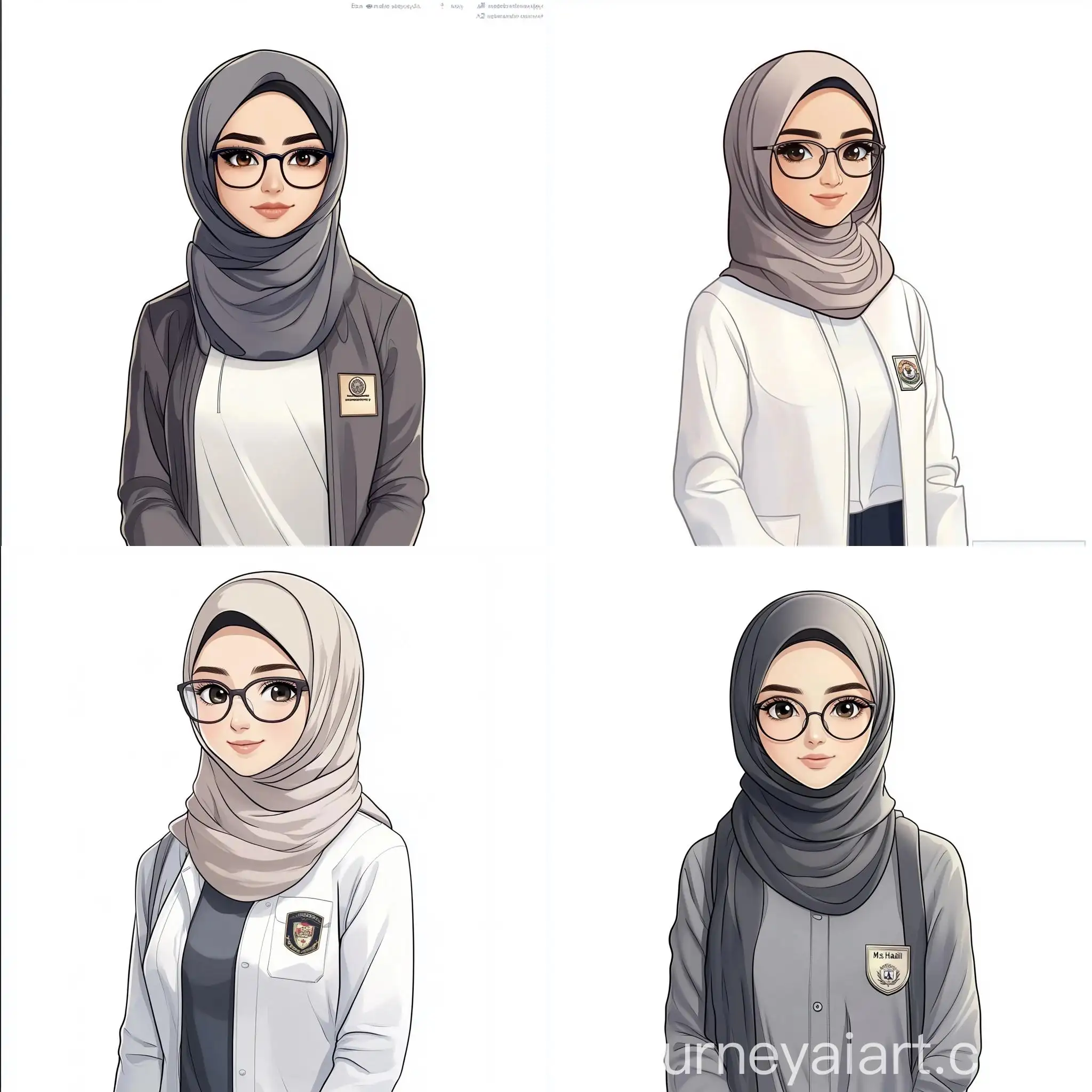 Muslim-Female-English-Teacher-in-Hijab-with-Badge-on-White-Background