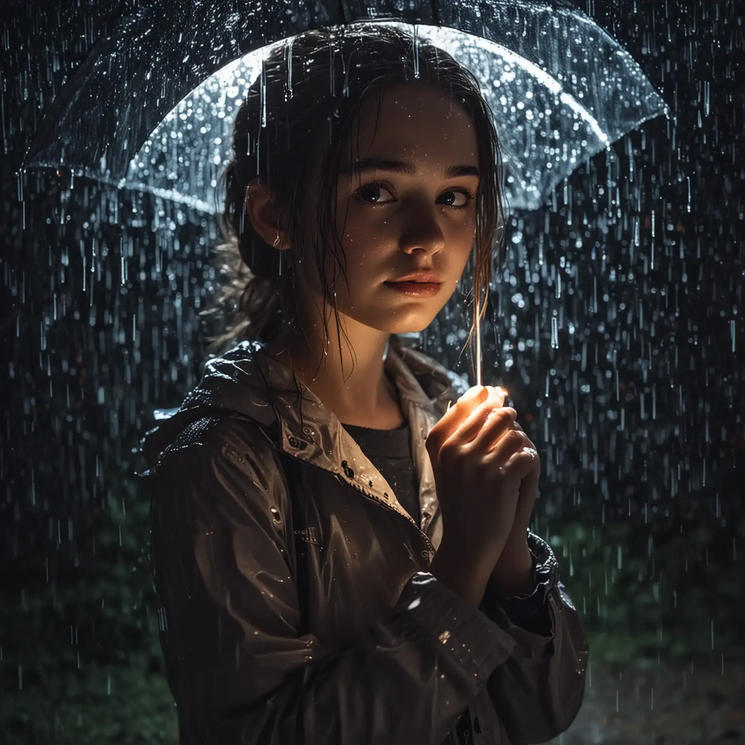 Mysterious-Girl-Illuminated-by-Streetlights-on-a-Rainy-Night