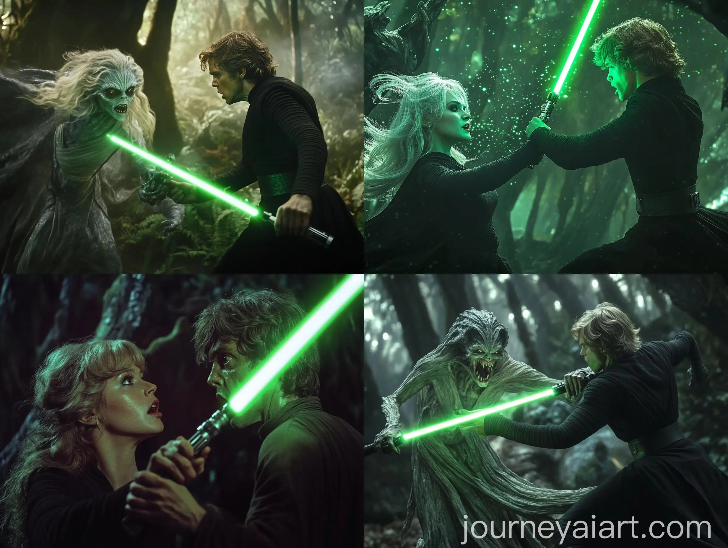 Young-Luke-Skywalker-Dueling-Alien-Woman-in-Night-Forest