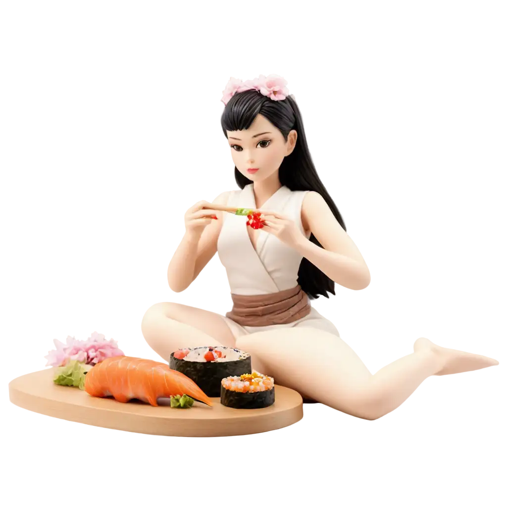 Birthday-Flower-Eating-Sushi-Without-Chopsticks-PNG-Image