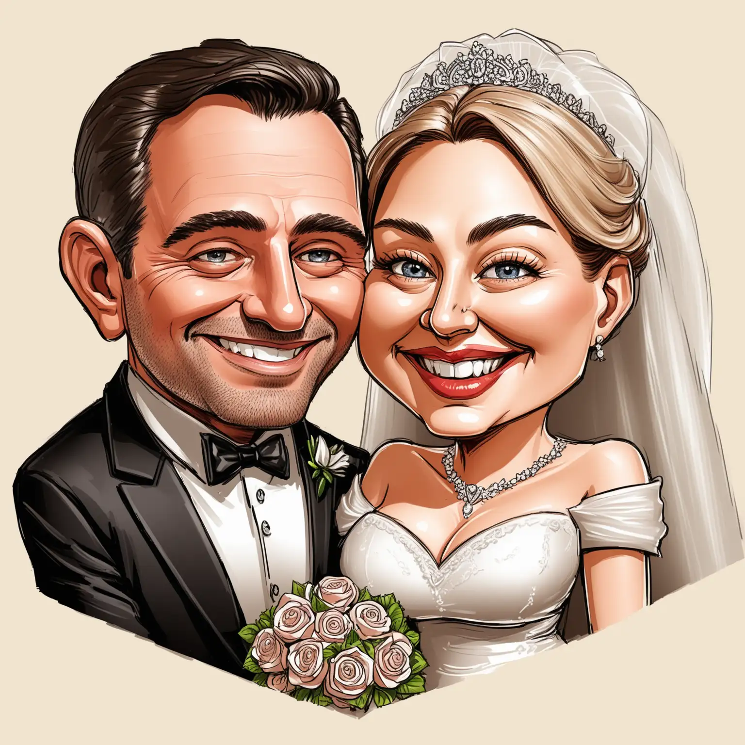 Caricature of a Married Couple Smiling Together