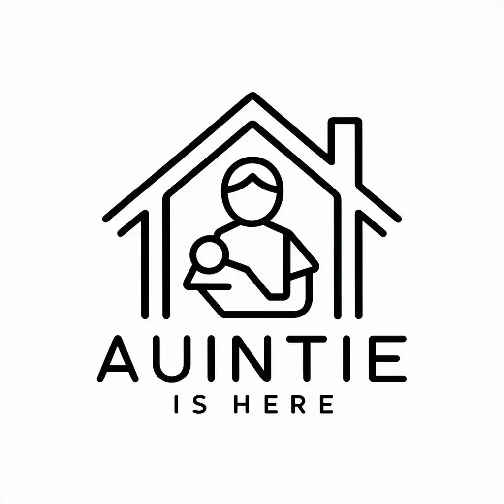 LOGO-Design-For-Auntie-is-Here-Minimalistic-Vector-Logo-with-Baby-Maid-and-House-Elements