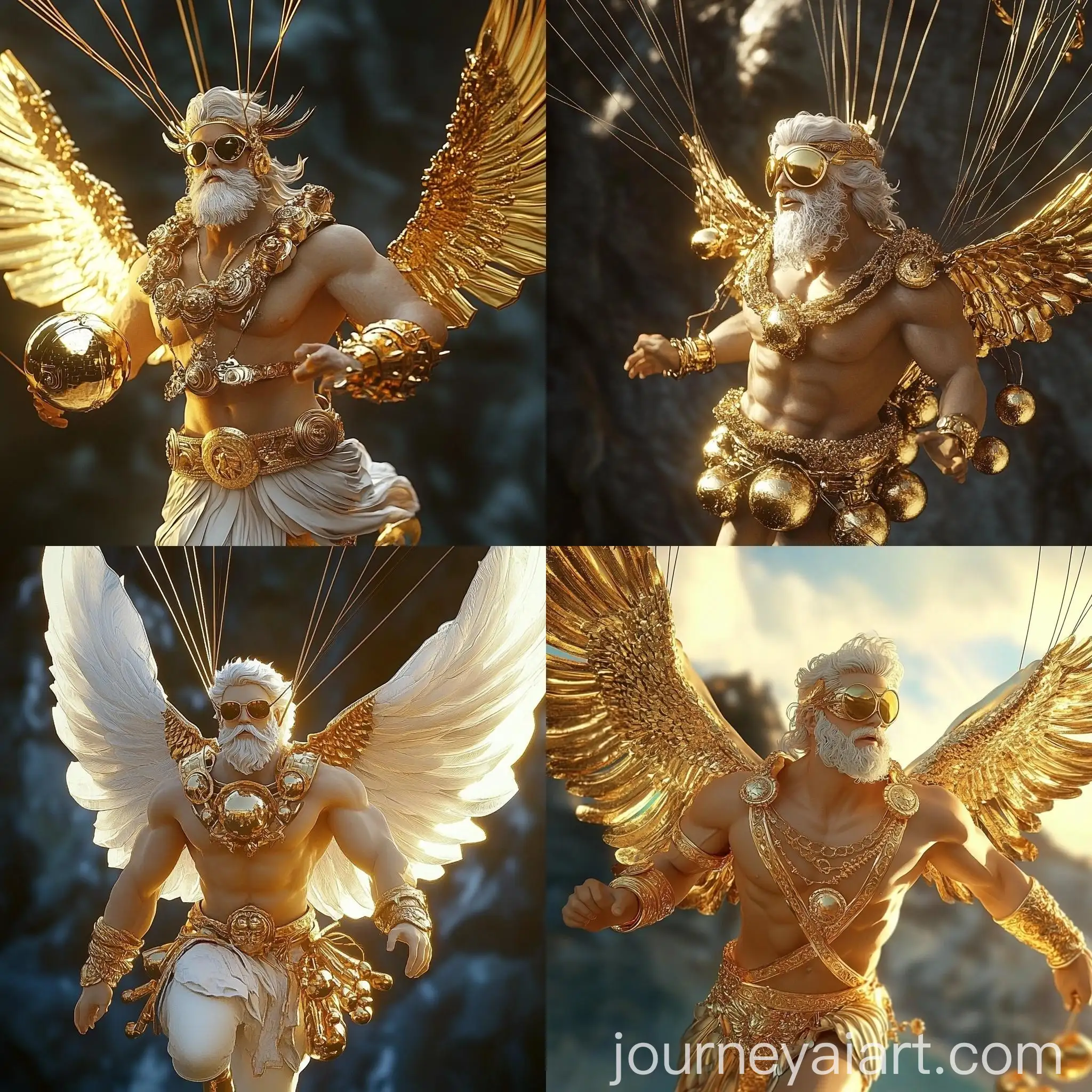 Golden-Helios-Parachuting-with-Volumetric-Lighting