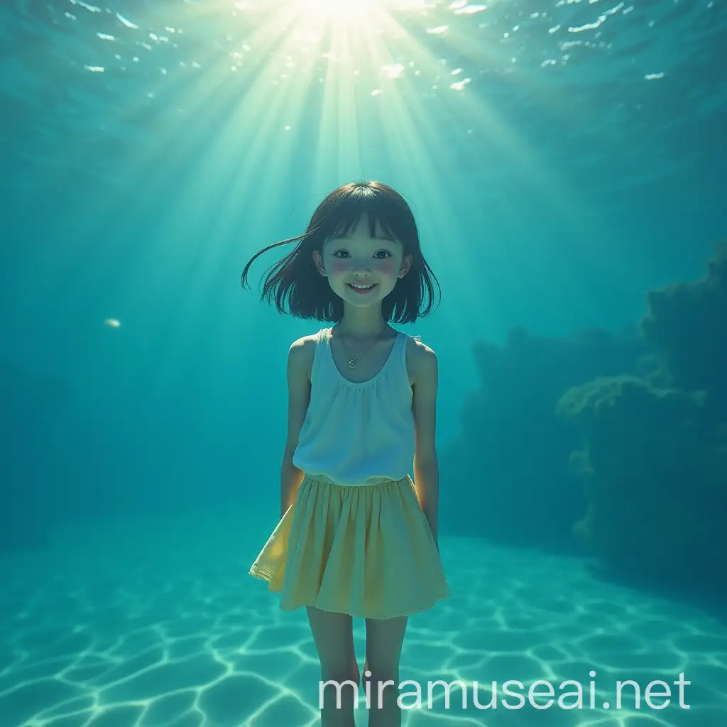 Asian Girl Smiling at the Bottom of the Sea