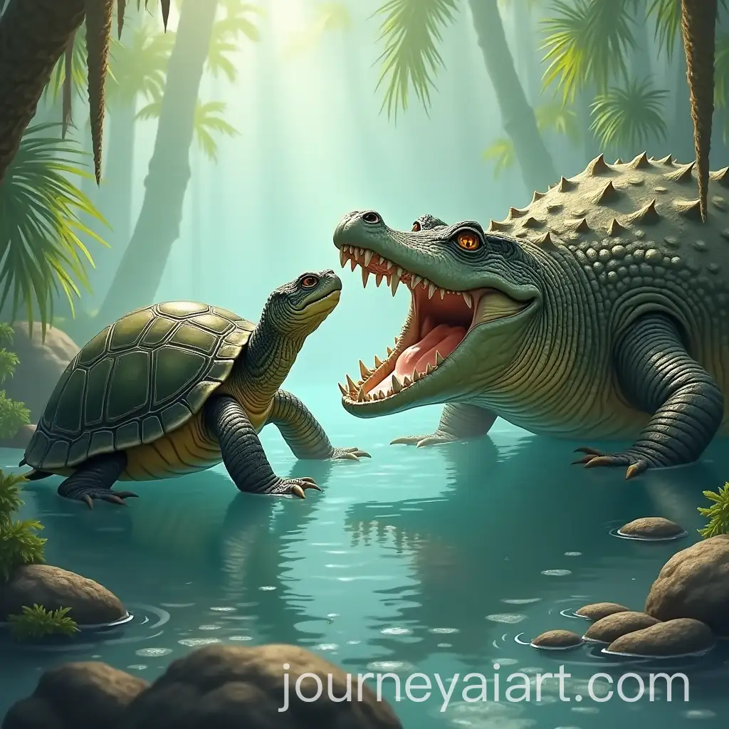 Fantasy-Encounter-Between-a-Turtle-and-a-Crocodile