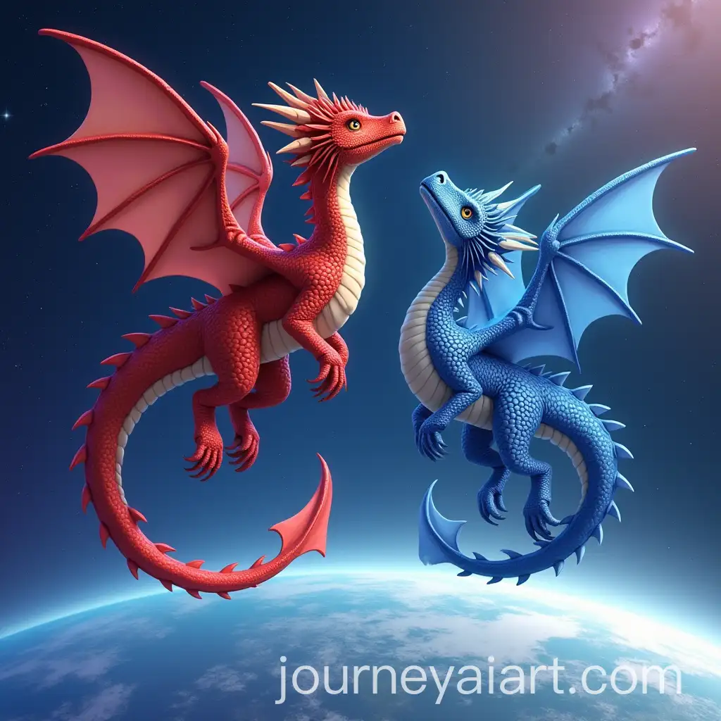 Wyvern-Dragons-Flying-Together-in-Space-Above-Earth