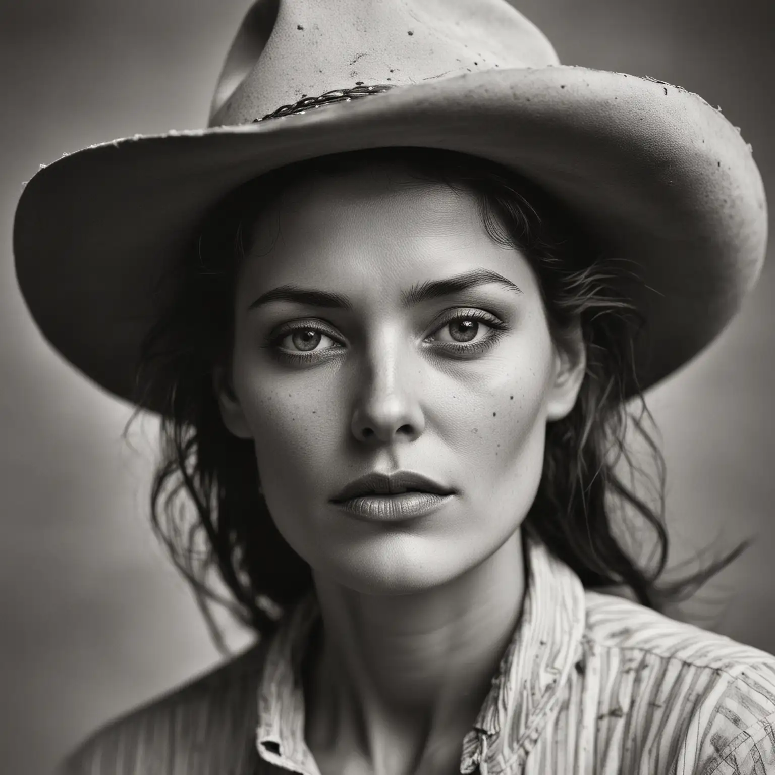 Black-and-White-Portrait-of-a-Woman-Inspired-by-In-the-American-West-by-Richard-Avedon