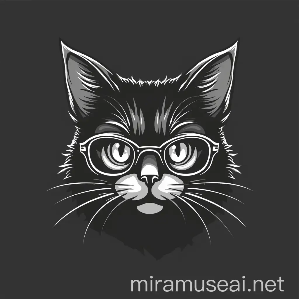 Stylish Cat with Glasses in Minimalist Black and White Design