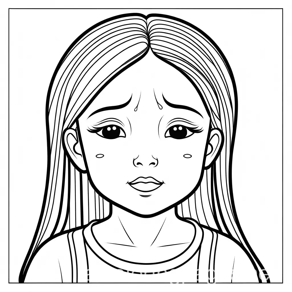 Little-Girl-Crying-Coloring-Page-Black-and-White-Line-Art