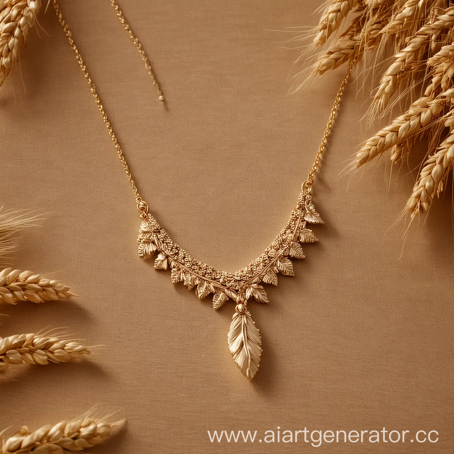 Gold necklace in wheat ears