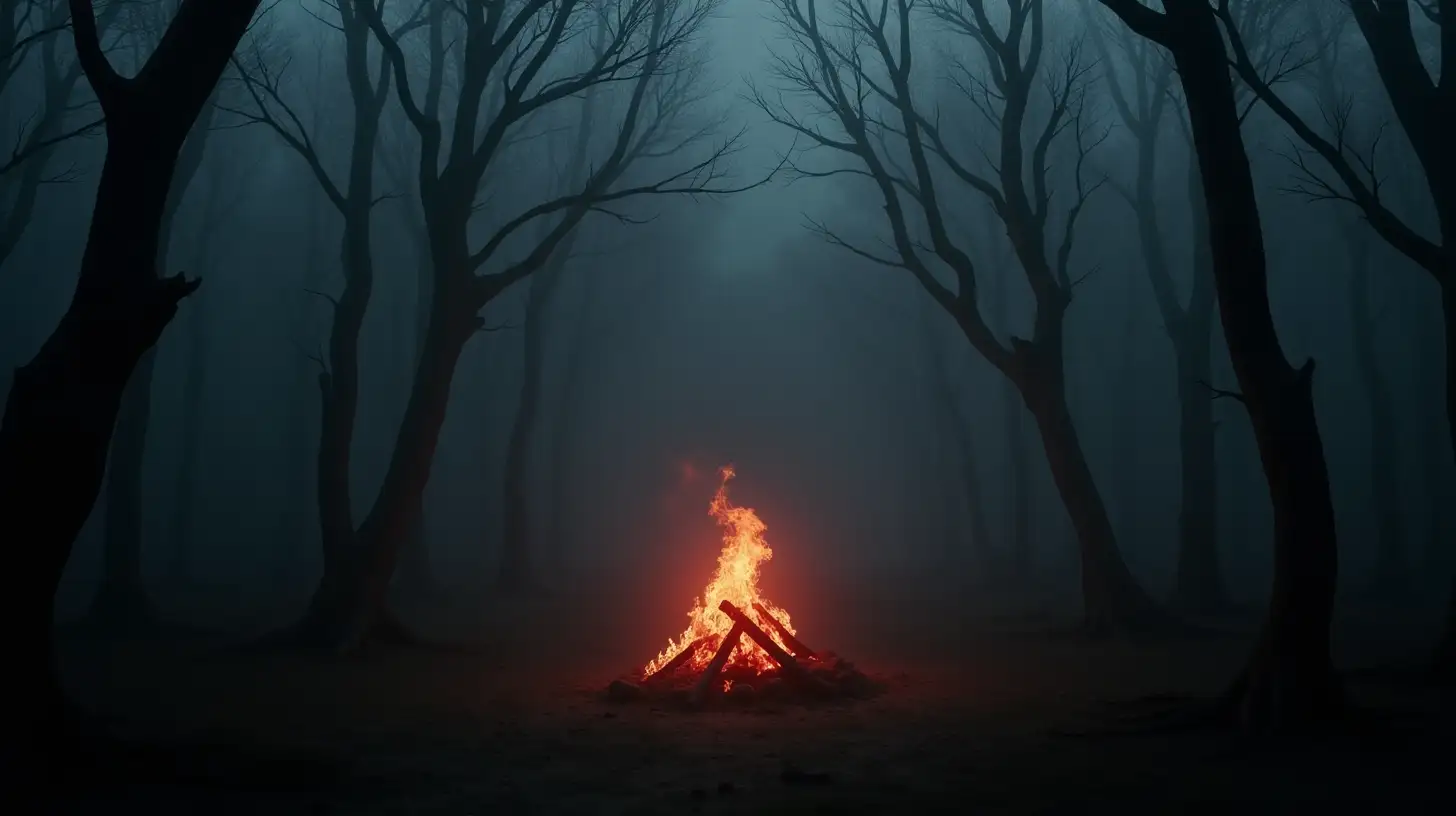 Sinister Altar in Foggy Forest Clearing at Night