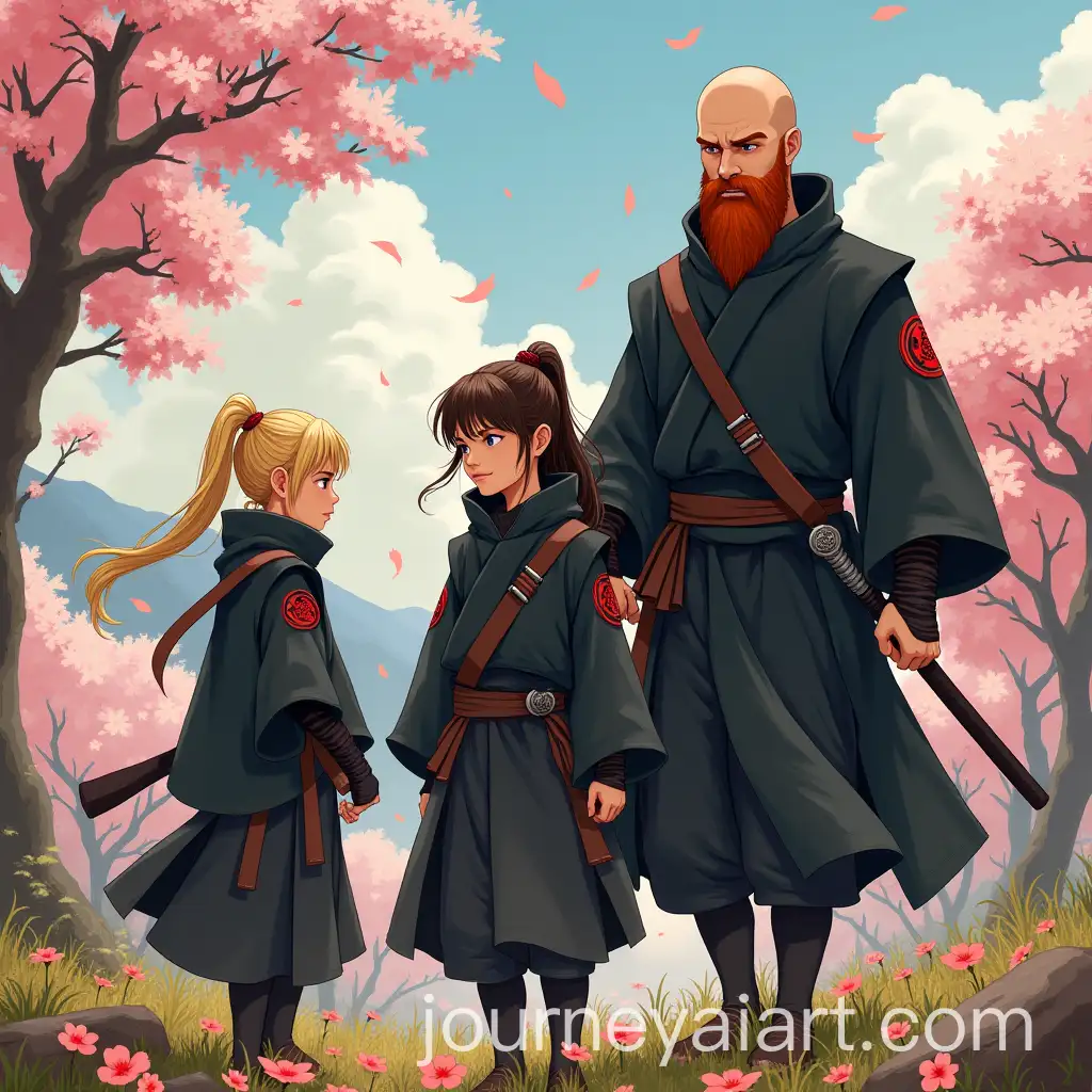 Epic-Ninja-Trio-in-a-Blossoming-Landscape