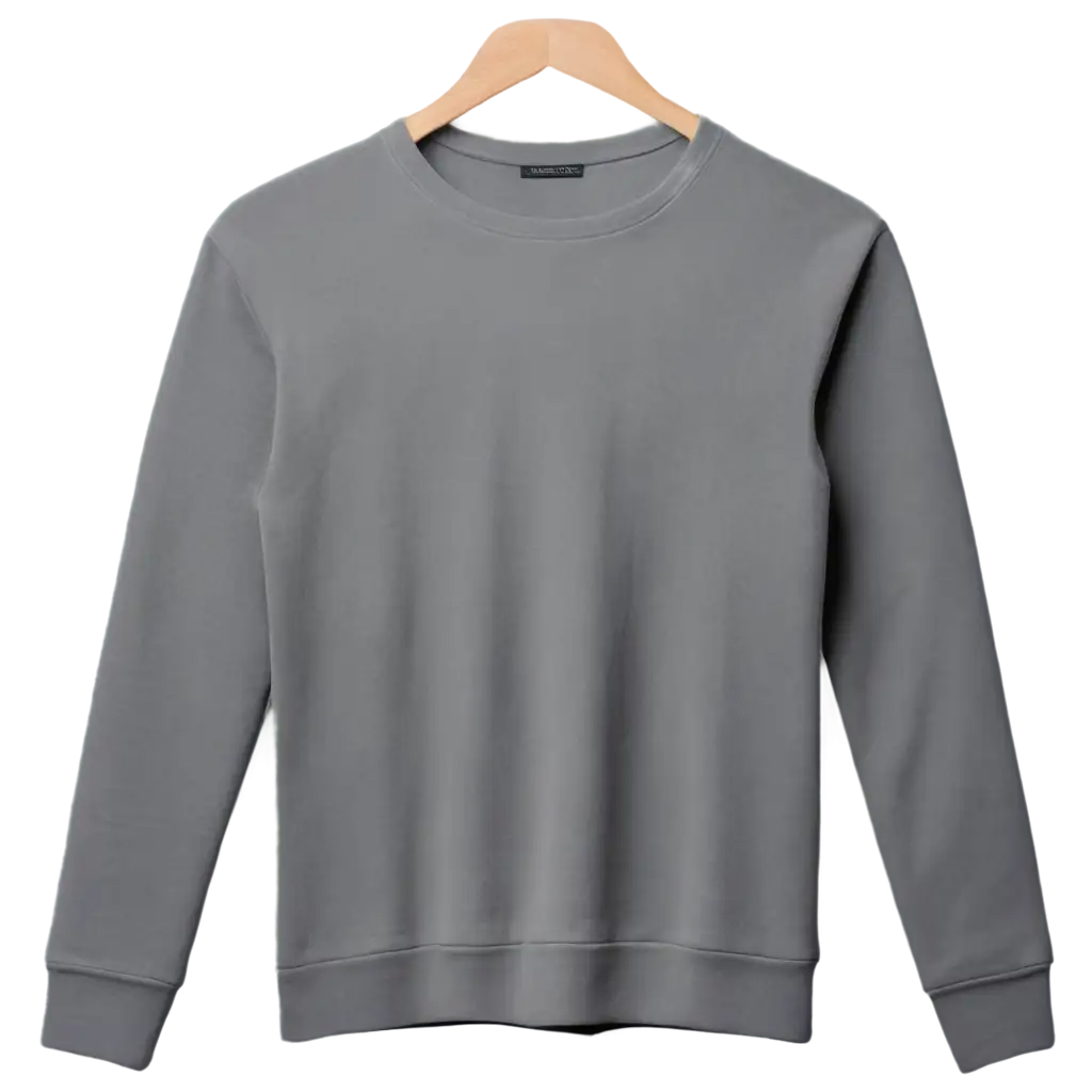 HighResolution-PNG-Image-of-Gray-Crewneck-Sweatshirt-on-Wooden-Hanger-with-Soft-Lighting-and-Minimalist-Style