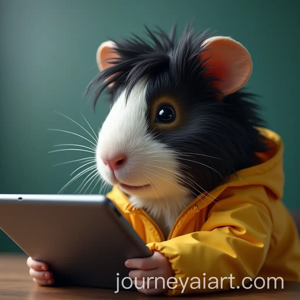 AI-Art-Prompt-ExpansionGuinea-Pig-Attending-AI-Classes-with-Tablet-and-Raincoat