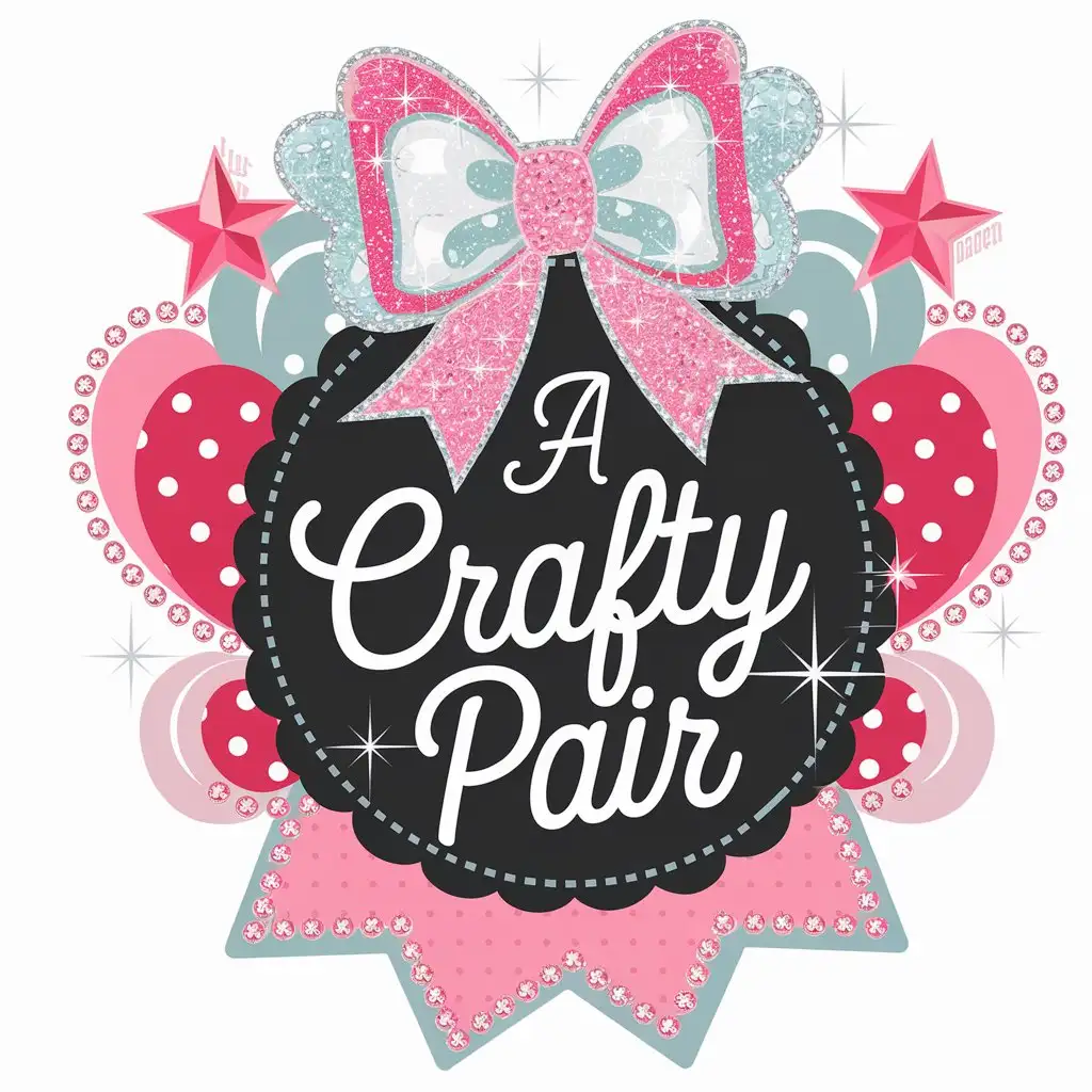 LOGO Design for A Crafty Pair Sparkles Glitter Cheer Bow and Rhinestones with Pink Red Light Blue and Purple Theme