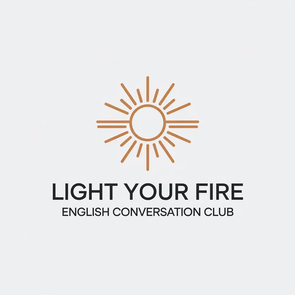 LOGO Design for Light Your Fire English Conversation Club Sun Symbol with Minimalist Style for Real Estate Industry