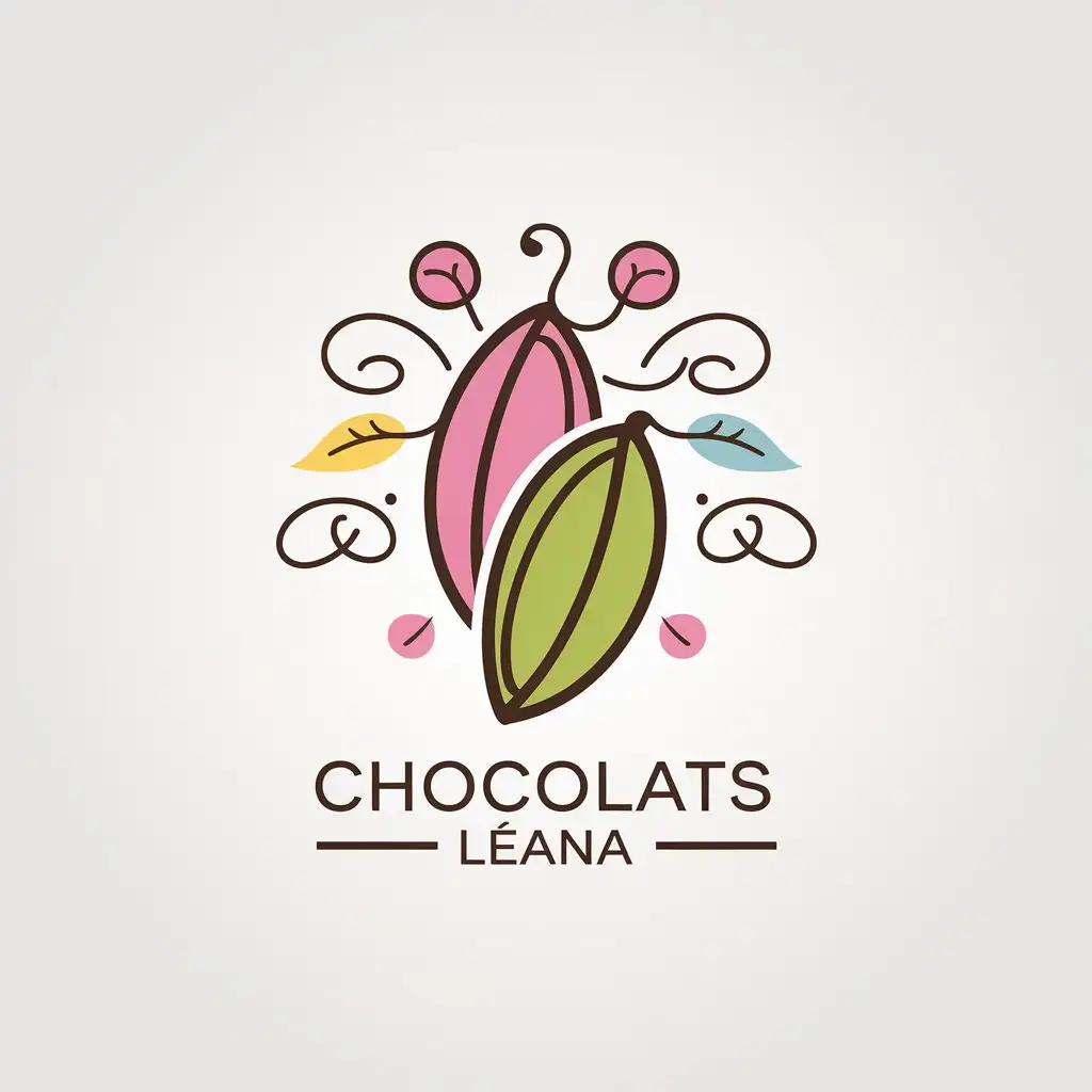 LOGO Design For CHOCOLATS LANA Cocoa Pod in Pink Green or Blue with Indulgent Elements