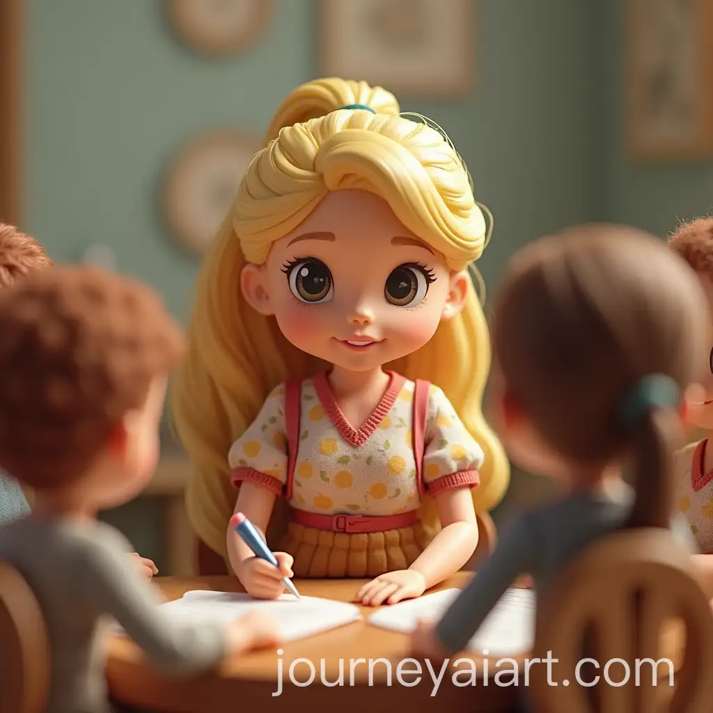 Dolls-in-a-Business-Meeting-Writing-Notes-with-Blonde-Hair-and-Ponytails