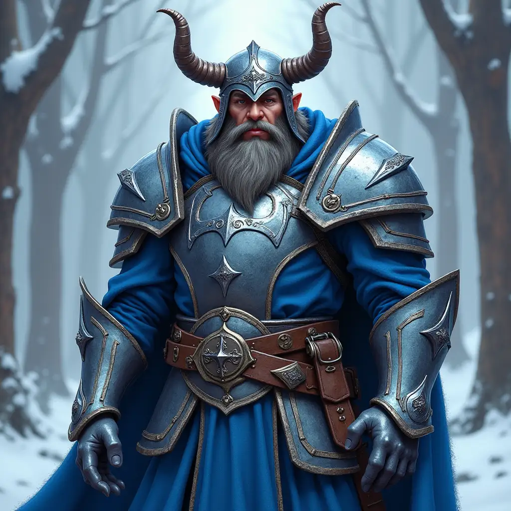 Dwarf Elementalist Drake Thunderbrand in Blue and Silver Armor