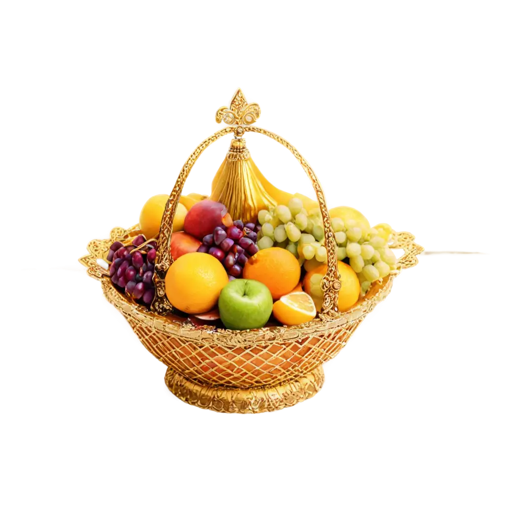 BIG GOLD BASKET WITH FULL OF FRUITS FOR INDIAN GOD