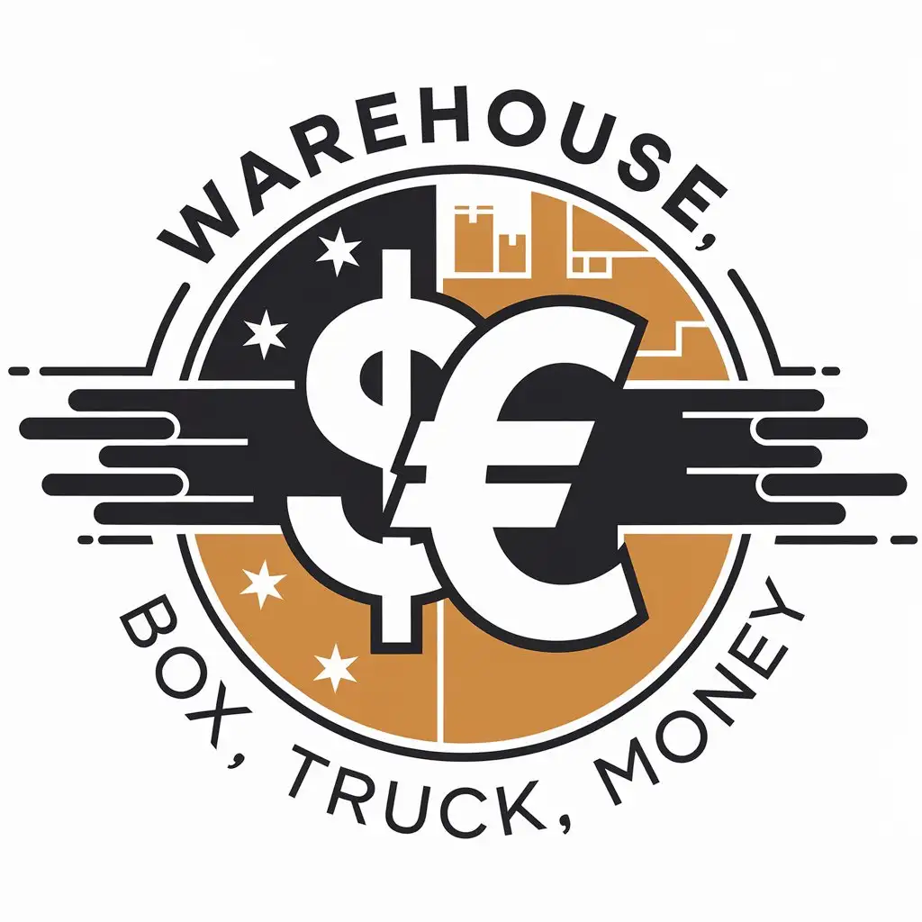 LOGO Design for Warehouse Retail USD Euro Symbols with Box Truck and Money Theme